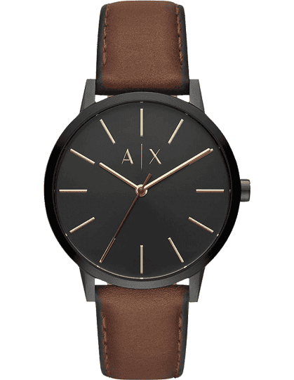 Armani exchange men's black leather strap store watch