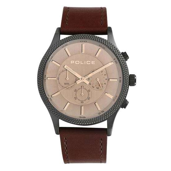 Police Quartz Brown Leather Strap Watch for Men