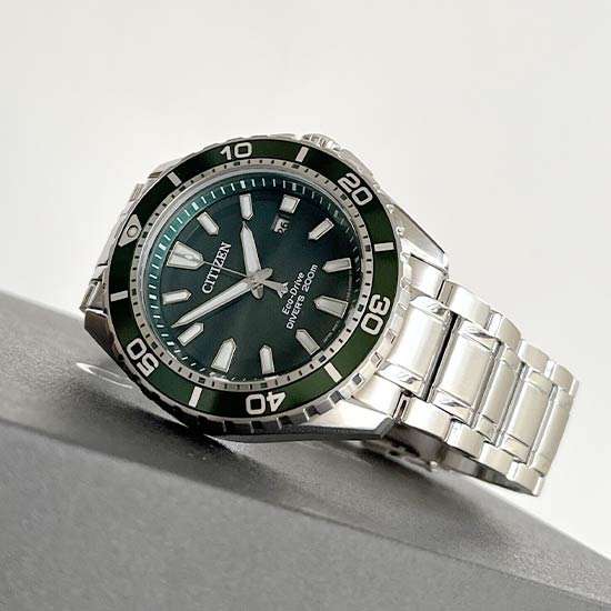 The citizen Promaster BN0199-53X Eco-Drive Stainless Watch features a case thickness of 12.0mm, a case size width of 44.5mm, a stainless case material, and a band made of stainless steel.