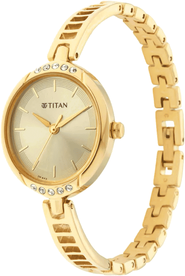 Titan ladies watch golden colour best sale